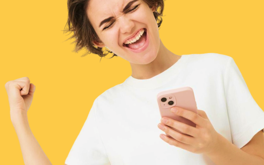 Happy woman with phone