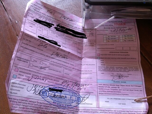 An example of a fine that you did not agree with or surat tilang merah An example of a fine that you did not agree with or surat tilang merah